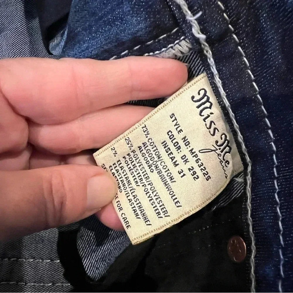 Miss Me Mid-Rise Skinny Dark Wash Houndstooth sequin size 27 inseam 29 - Picture 5 of 7